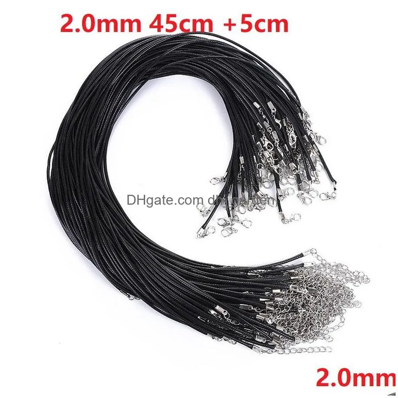 45cm 60cm black 1.5mm 2.0mm wax rope lobster clasp chains for necklace lanyard jewelry pendant cords making acc