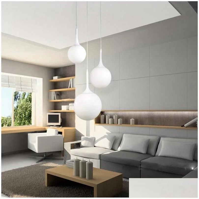 loft simple milk white glass ball pendant light led e27 modern hanging lamp with 6 size for living room bedroom lobby el shop