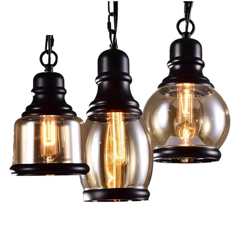 vintage loft pendant light industrial style amber glass lamp bar/restaurant retro room bar 3 style pendant light