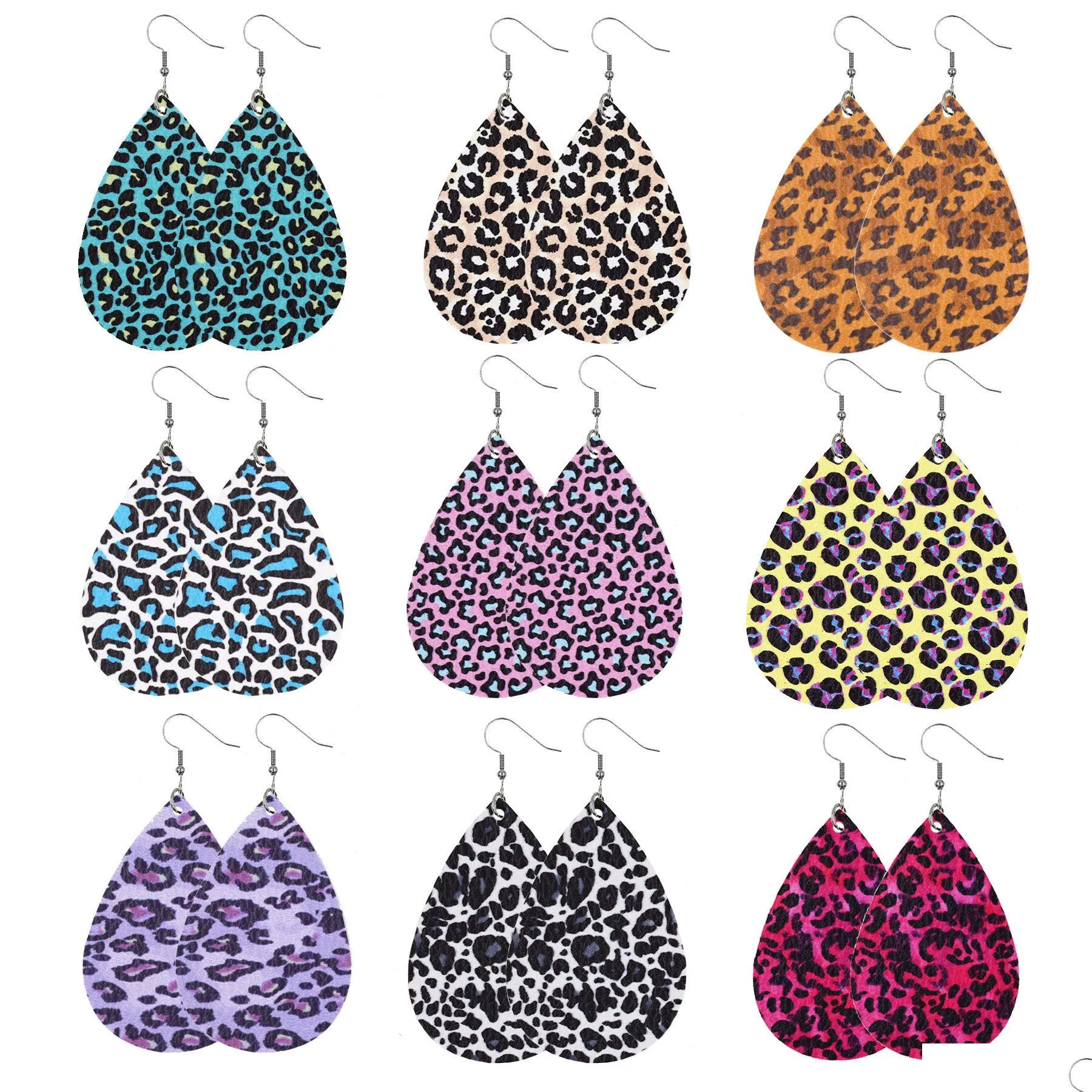 fashion jewelry womens vintage leopard pu leather earrings waterdrop faux leather dangle earrings