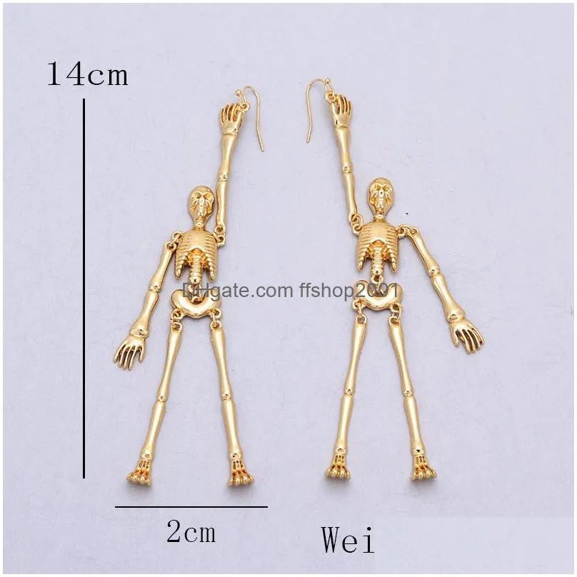 fashion jewelry exaggerated skeleton alloy earrings skull dangle earring