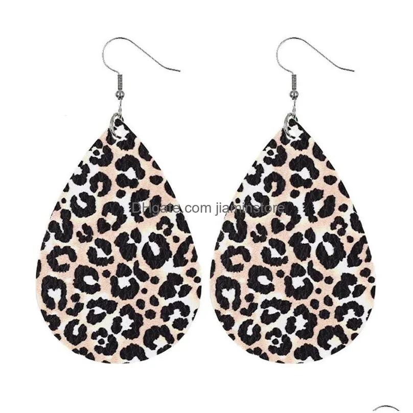 fashion jewelry womens vintage leopard pu leather earrings waterdrop faux leather dangle earrings