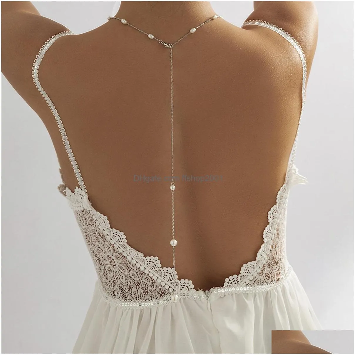 fashion jewelry beach style simple bride back body chain ornaments necklace sexy faux pearl beaded tassel chest chain