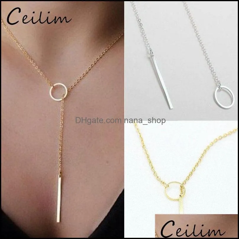 women pendant necklace chain statement ring rectangle charm chocker simple metal ring neck chain fashion jewelry wholesale