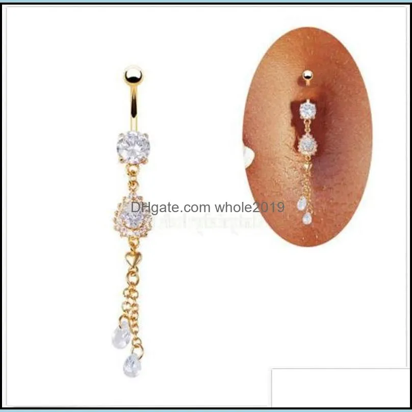  sexy belly dance ring 18k ylloew gold plated cz water drop tassels belly ring sexy body ring jewelry for girls c3