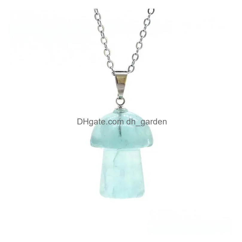 fashion mushroom statue natural stone carving pendant reiki healing polishing gem necklace for women jewelry wholesale