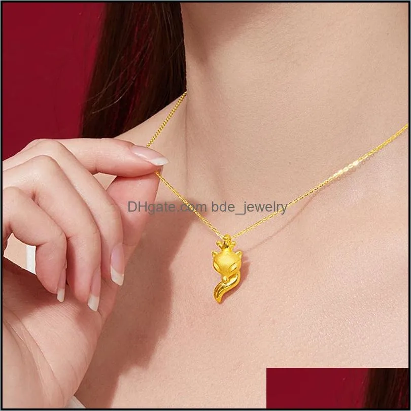 24k yellow gold charm necklaces for women fox pendant necklace chain choker collier jewelry accessories party gifts