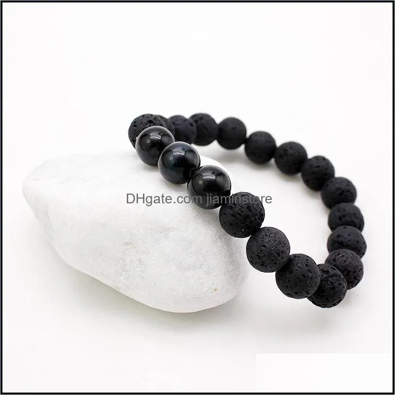  fashion 10mm lava stone bracelets energy chakra healing balance black beads bracelet for men prayer stretch tiger eye stone yoga