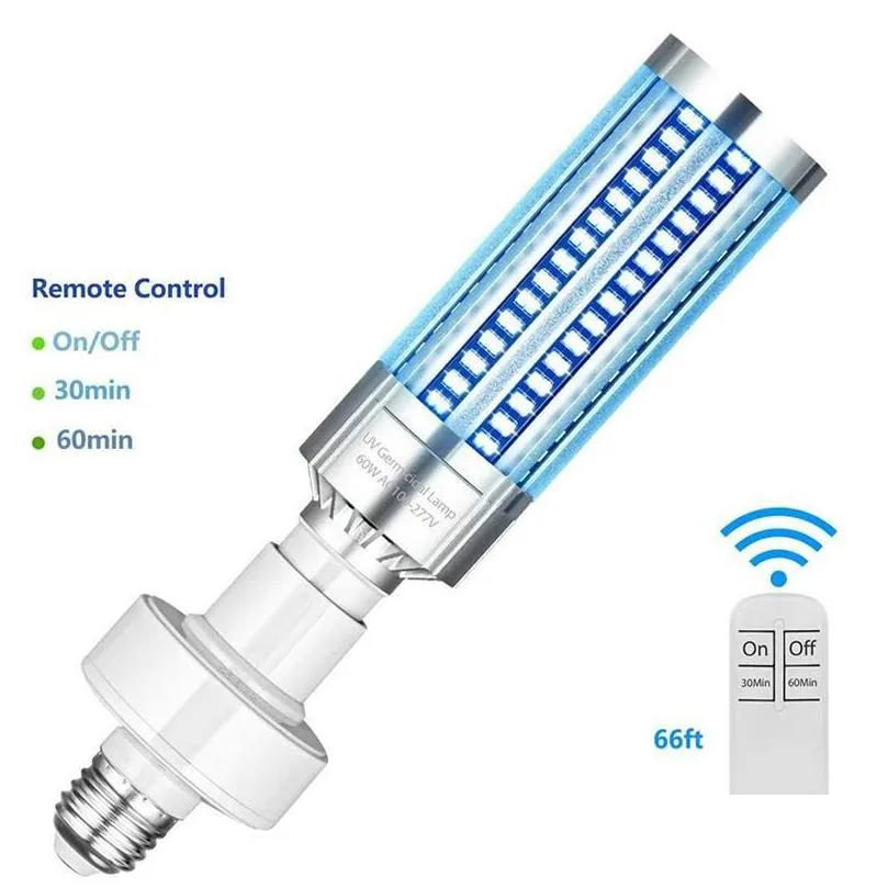 60w uvc germicidal led bulb 254nm uv sterilizer lamp home hospital uv disinfection light with remote timer 30mins 60mins