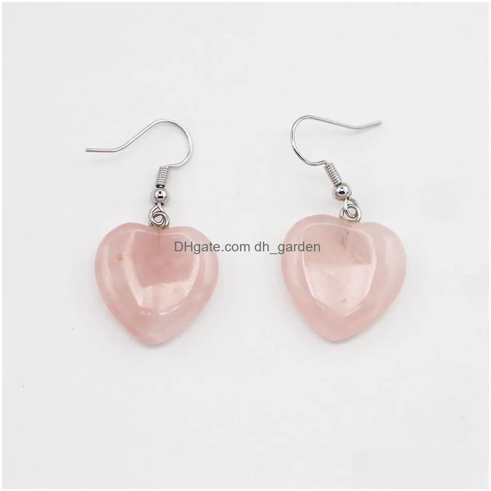 natural stone rose quartz heart shaped charms earrings pendants dangle reiki fashion charms women party wedding jewelry