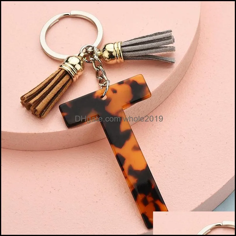 acrylic letter leopard print key rings tassels pendant keychain for women men jewelry gift car 3 6ws q2