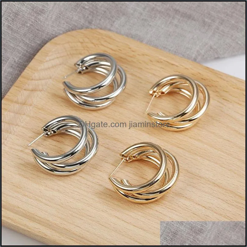 trendy simple design round shape hoop earrings metal wind letter cshape earrings for women silver gold bridal fashion jewelry