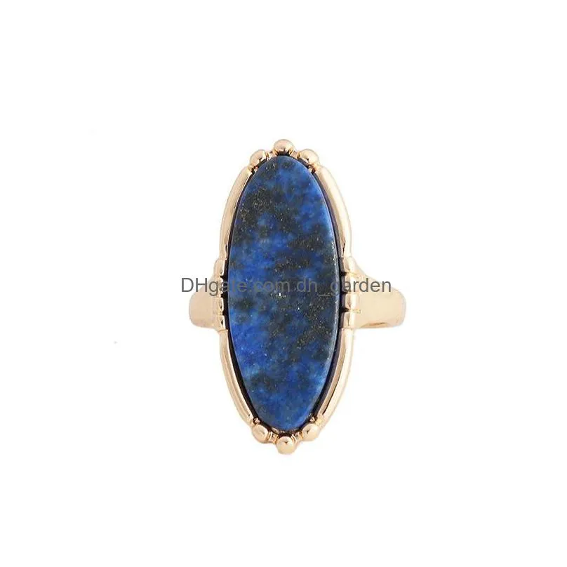 gold oval turquoise lapis lazuli blue natural stone rings fashion inner dia 1.7cm gold color band jewelry for women