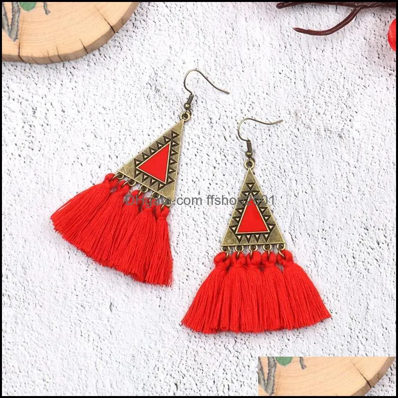  bohemian colorful tassel earrings boho ethnic long fringed earring for women drop ear rings 2018 charm jewelry wholesale