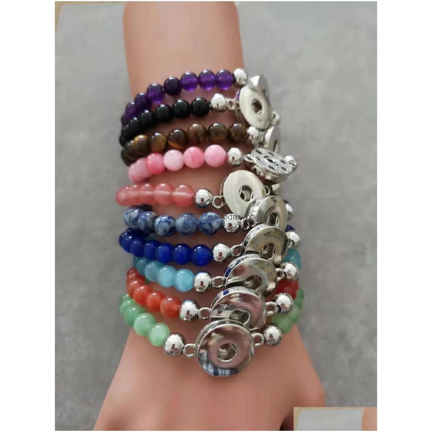 wholesale gemstone snap bracelets mix style women strands fashion natural stone bead bracelet jewelry fit 12mm snaps chunk charm