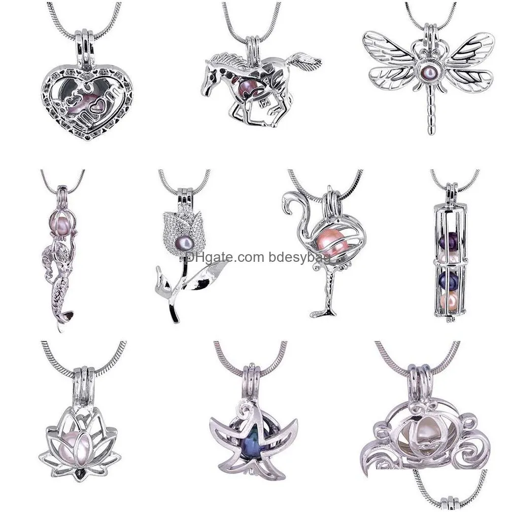 10 mixed 18k gp love wish pearl cage pendants bead hollow lockets for jewelry making charms butterfly heart bee cross styles