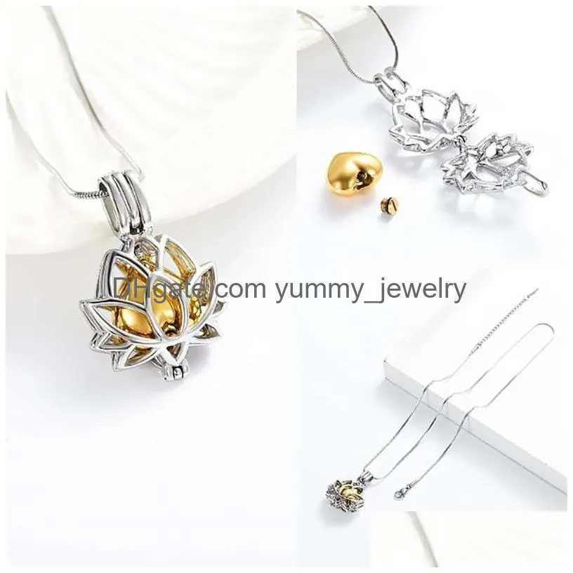 pendant necklaces unisex stainless steel cremation jewelry lotus flower urn for ashes memorial keepsake locket pendants droppendant