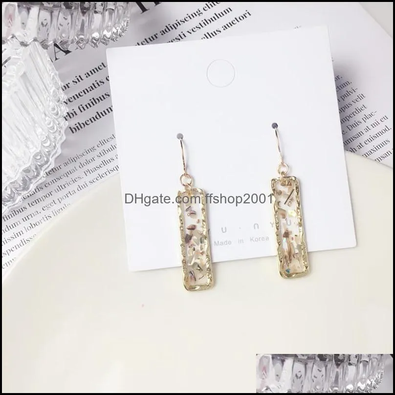 vintage temperament rectangular shell earrings white multicolor crused shell dangle earring sweet cute jewelry for women