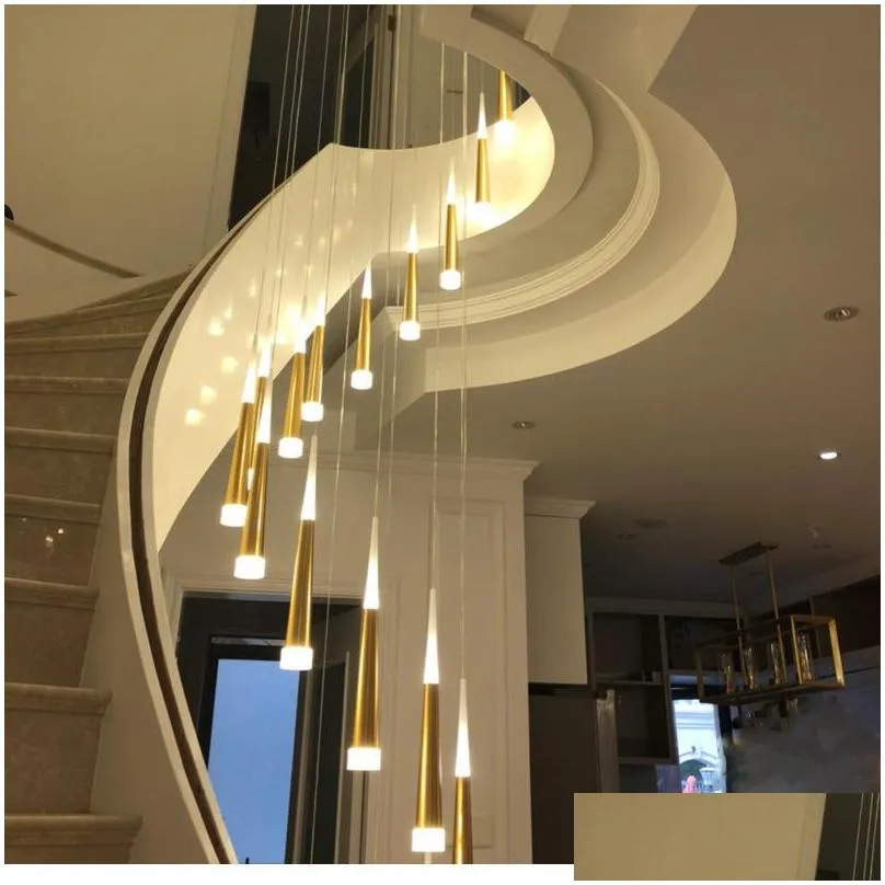 led lights chandelier living room lamp villa rotating staircase long chandelier loft chandelier meteor shower lamps