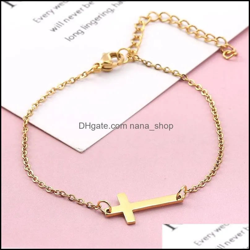  stainless steel cross charm bracelet gold silver color chain pendant bracelets bangles for women men fashion friendship jewelry