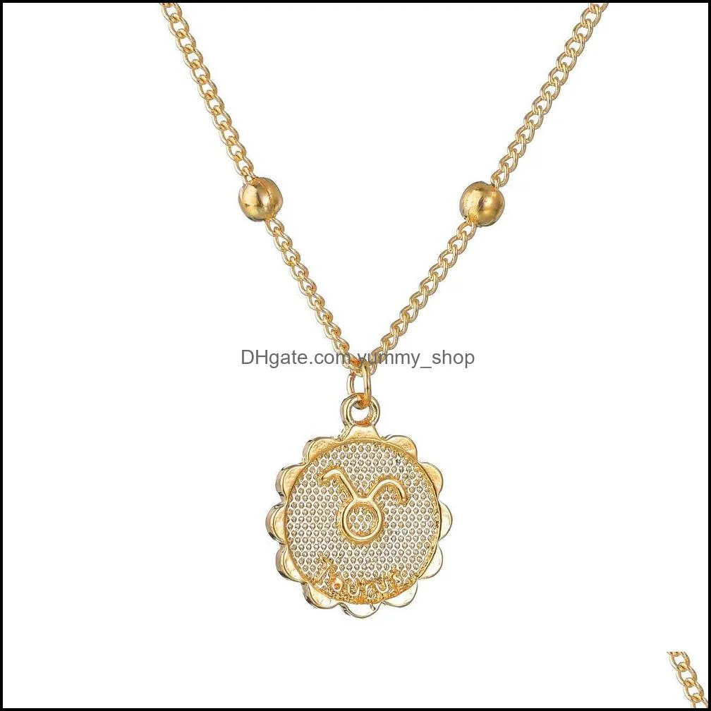 12 zodiac sign coin necklace leo horoscope gold pendant necklace jewelry for women mens party friendship jewelry