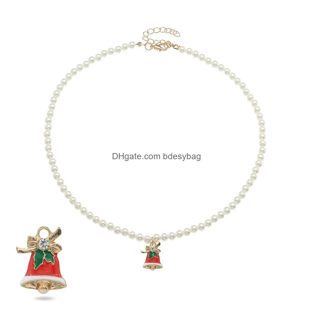 christmas charm imitation pearl necklace white beads chain necklaces for women jewelry