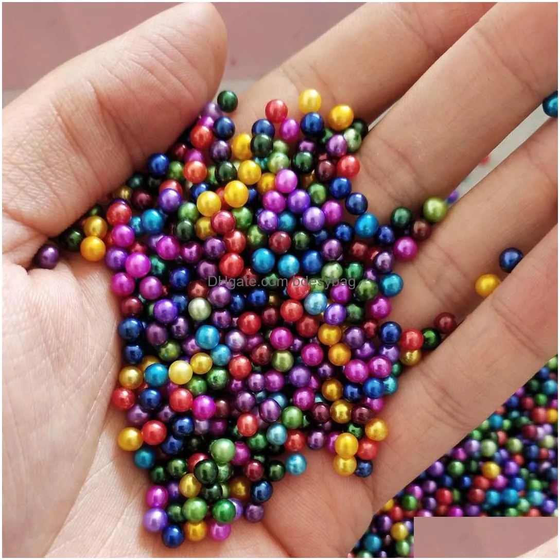 50pcs mixed color freshwater round pearl 34mm mini baybe pearls love wish for women jewelry charms