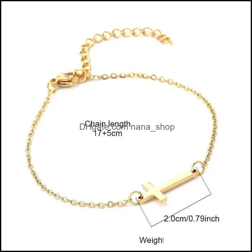  stainless steel cross charm bracelet gold silver color chain pendant bracelets bangles for women men fashion friendship jewelry