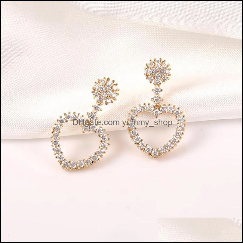 trendy heart love stud earrings copper cz micro pave cubic zircon dangle earring for women wedding bridal party jewelry gifts