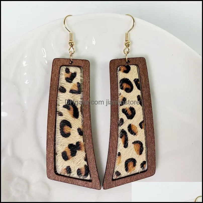 genuine leather earrings for women horse hair geometric symmetry leopard earrings texture jewelry party gift wholesale