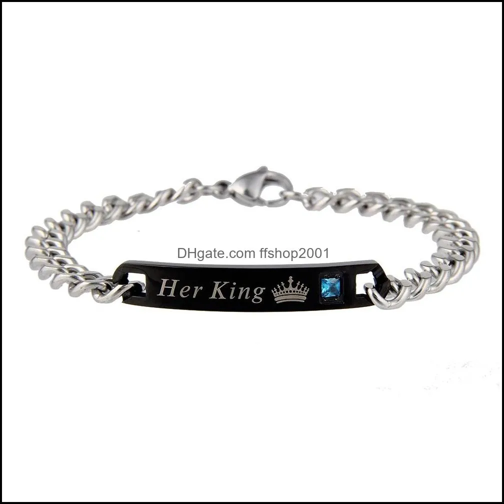 stainless steel couple bracelet for women men his queen her king lover charm bracelet bangles beauty beast designer jewelry 1pc