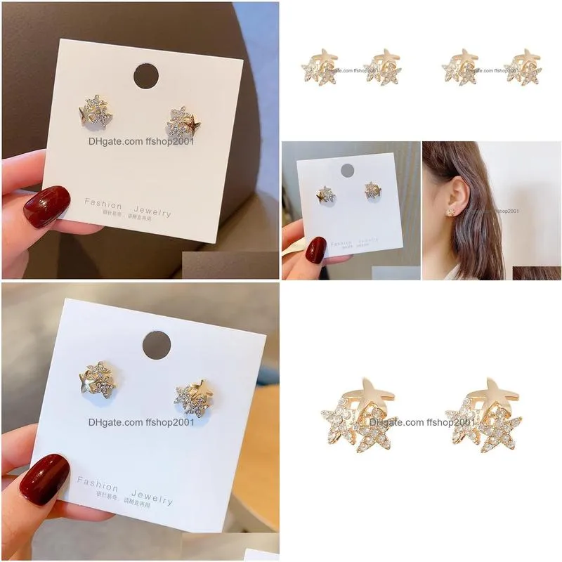 fashion jewelry s925 silver post earrings cute rhinstone stars stud earrings