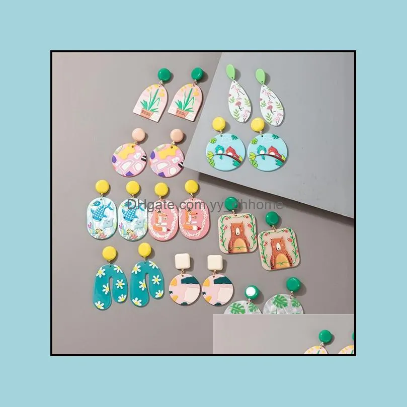 boho acetate leaves earrings for women fashion multicolor geometric big dangle drop acrylic earings for women