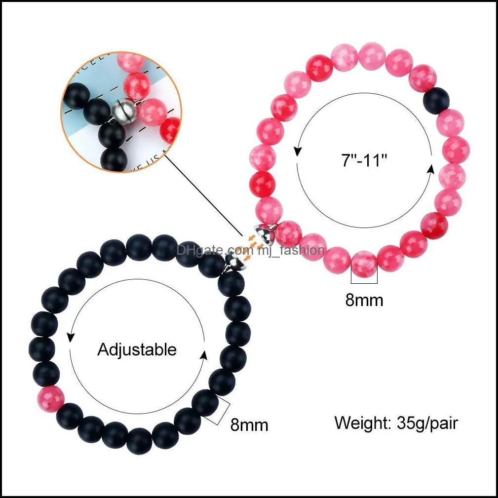 2pc/set fashion natural stone beaded yoga bracelet strands couple magnet friendship bracelets distance lovers jewelry gift