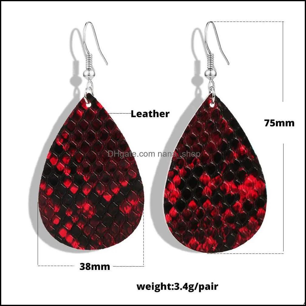  trendy pu teardrop leather earrings for women snake pattern multi colors leather bohemia korean water drop earrings jewelry
