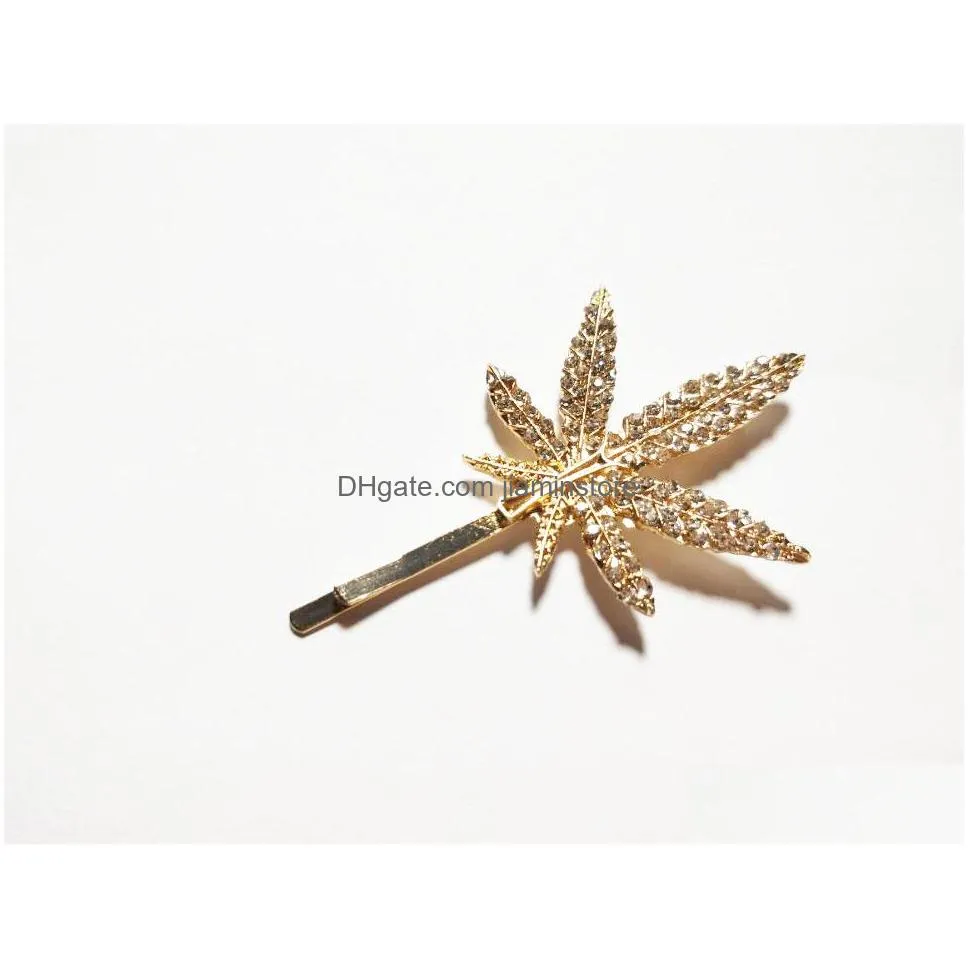 europe fashion jewelry rhinstone maple leaf barrette hairpin hair clip bobby pin single piece barrette hair accessories