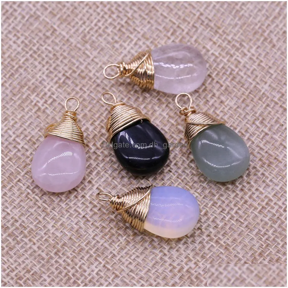 natural stone charms waterdrop rose quartz black green opal pendant diy for bracelet necklace earrings jewelry making 13x25mm