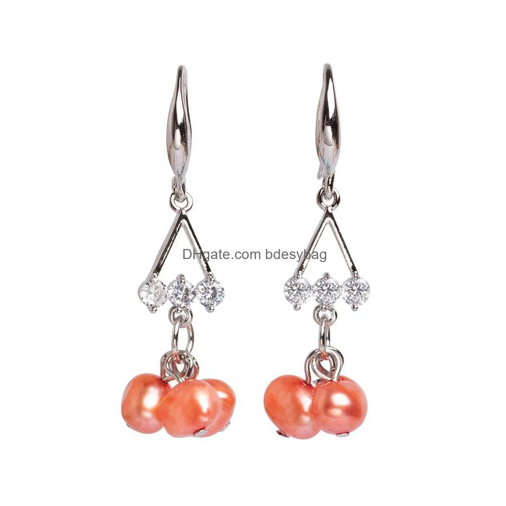 natural freshwater pearl dangle earrings drop dangling triplets pearl earring for women jewelry love wish party gifts