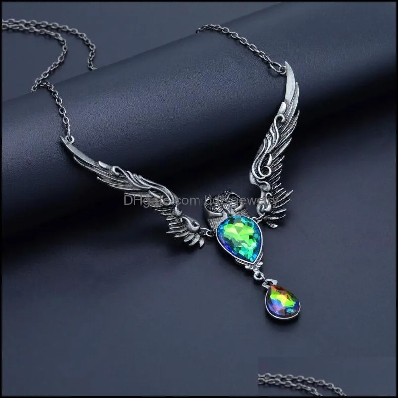 animal owl necklace unisex women big crystal pendant necklaces metal alloy silver color long chain statement necklaces