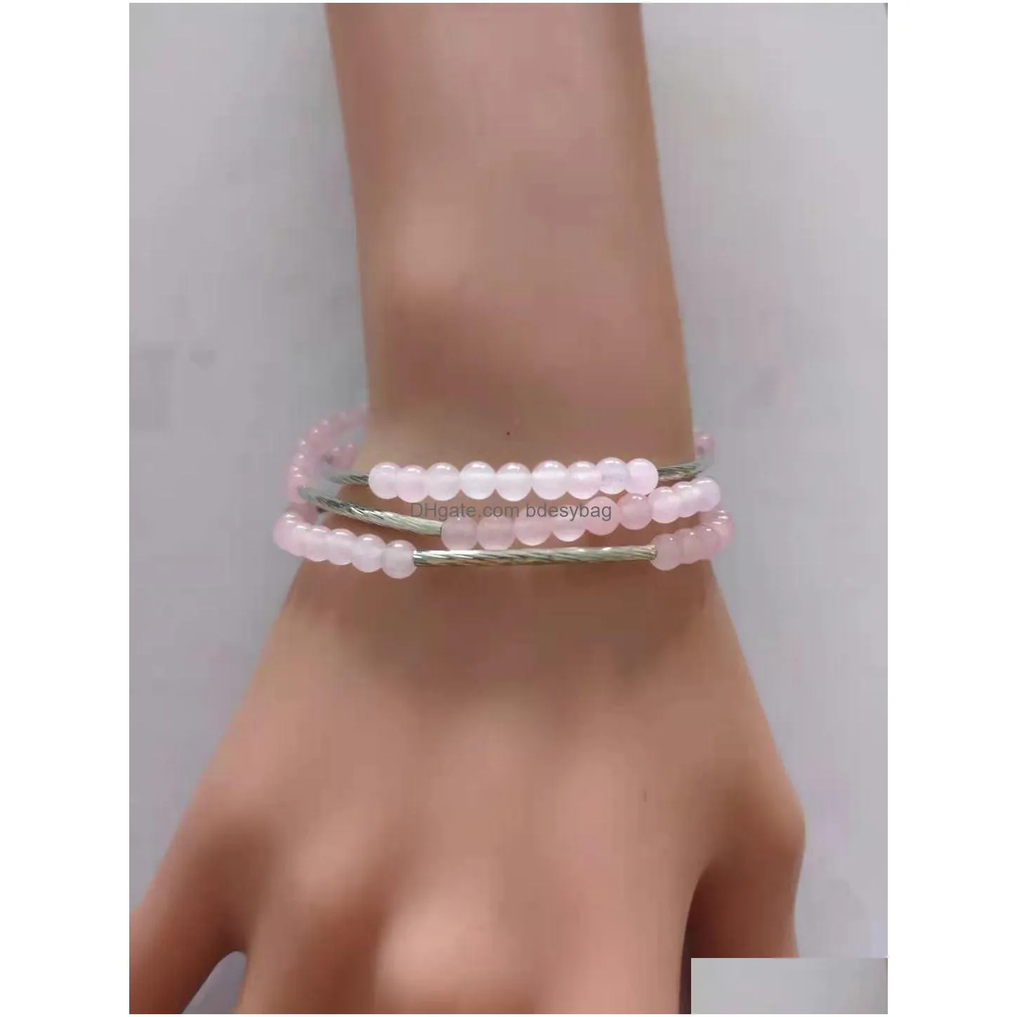 3 row gemstone bracelet natural mini stone bracelet 3 layer bangle healing stone quartz stone jewelry for women