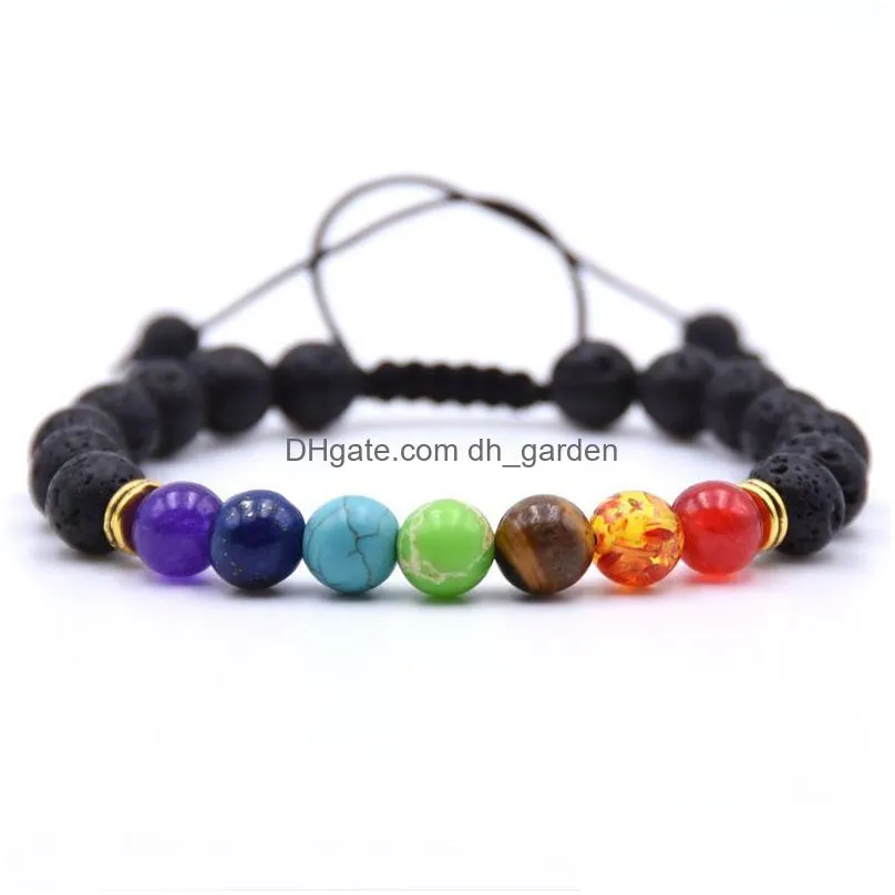 mens 7 chakra lava rock charms strand bracelets  oils diffuser natural stone beaded chain bangle for womens crafts fashion