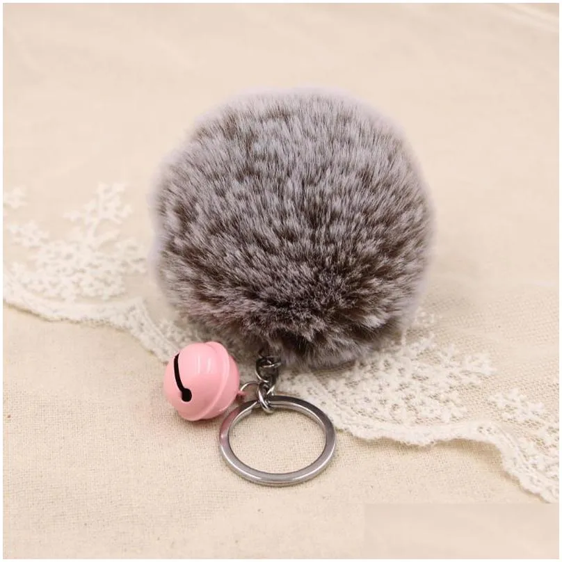 keychains fashion simitation rex hair ball keychain bells key chain pompom rings girl women bag car jewelry emel22