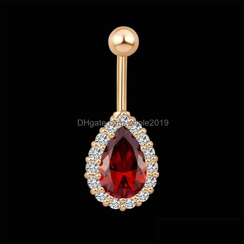 2017 fashion vintage charm big drops of water zircon flower dangle navel belly button ring gold plated for girl gift women jewelry c3