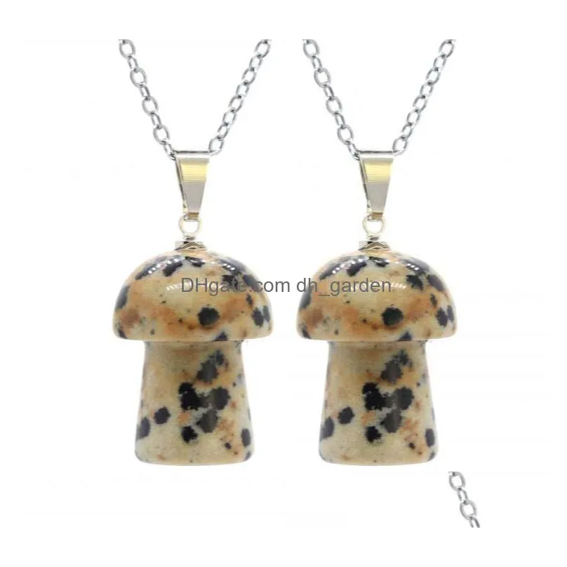 fashion mushroom statue natural stone carving pendant reiki healing polishing gem necklace for women jewelry wholesale