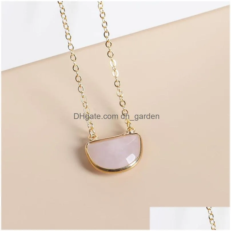 natural stone pendant druzy crystal necklace gold lucky bag style amethyst rose quartz chakra healing jewelry for women