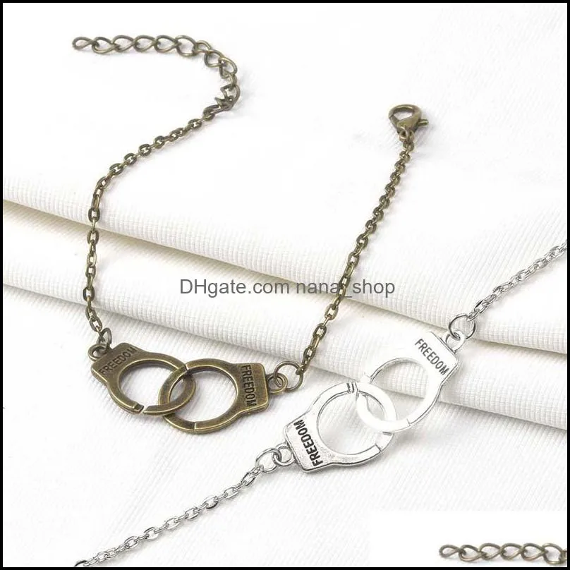 vintage silver gold color handcuffs bracelets for men women dom letter charm chain bracelet bangles couple lover fashion jewelry