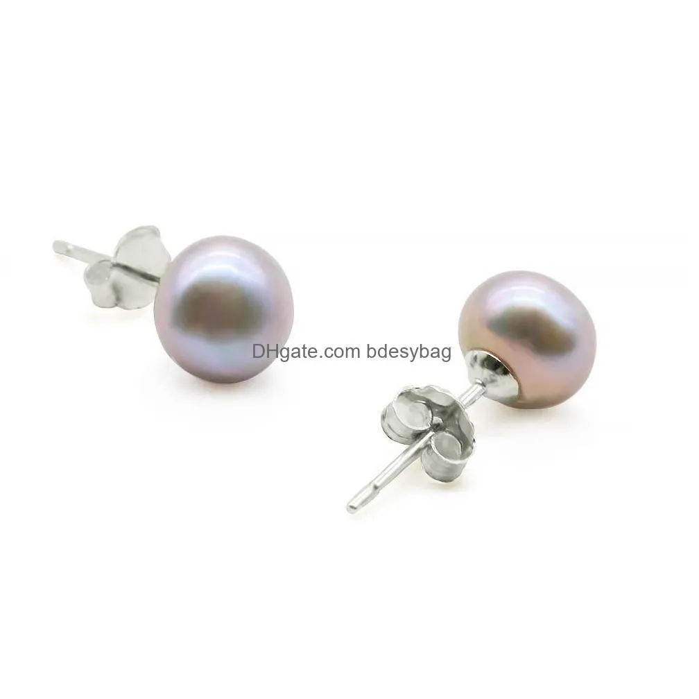 925 sterling silver stud pearl earrings freshwater cultured button pearls love wish earring for women jewelry