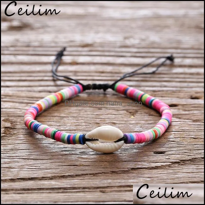 bohemian braided shell bracelet unisex handmade multi color resin bead woven bracelet with shell summer beach adjustable for women