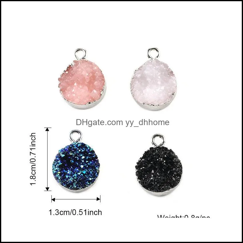 resin druzy round pendant charm for bracelet necklace round earring 18k silver plated diy wedding jewelry accessory