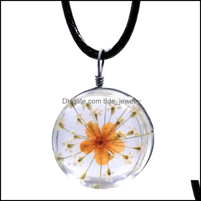 dried flowers necklaces glass ball necklace choker wedding jewelry strip leather necklace